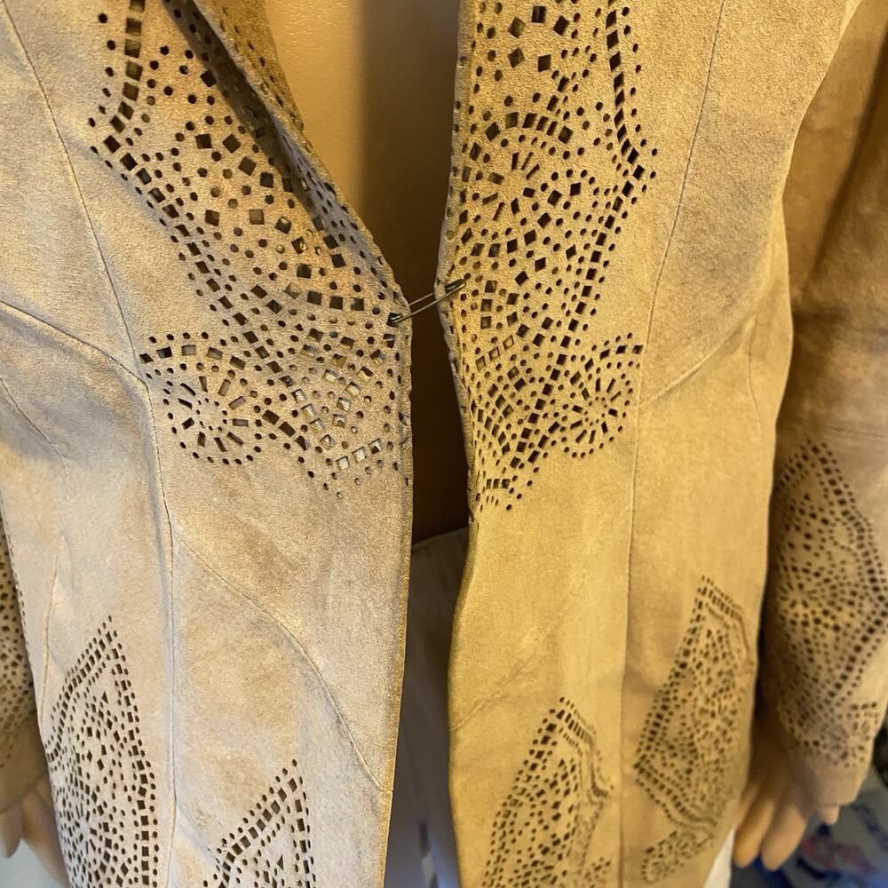 MargaretGodfrey Suede Western Core Jacket Women 6 Tan LaserCut GenuineLeather - Picture 9 of 12